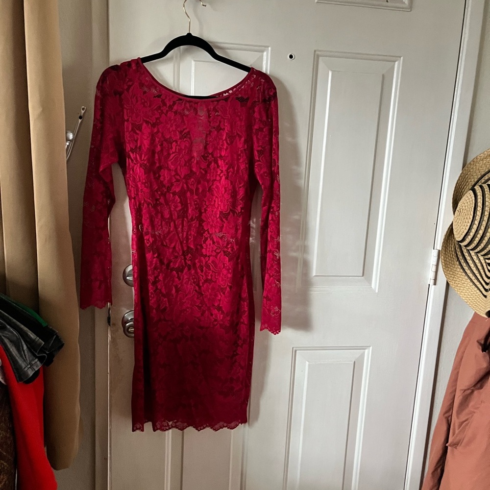 Bebe Stretch Lace Mini Bralette Dress Large Deep Red Boreaux